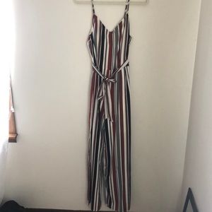 Red White & Blue Noodle Strap Romper with Leg Slit